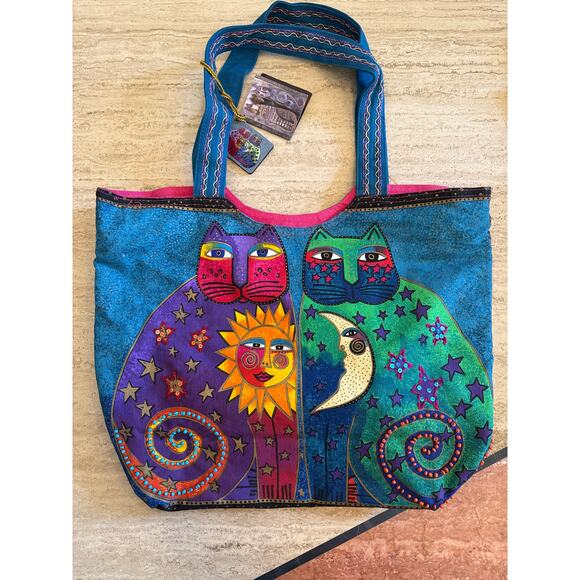 NWT Laurel Burch Celestial Felines Scoop Tote Bag LB5170 Cat Sun Moon - Picture 2 of 4